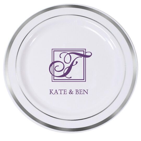 Pick Your Single Initial Monogram with Text Premium Banded Plastic Plates